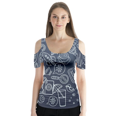 Internet Planet Drinks Butterfly Sleeve Cutout Tee  by artworkshop