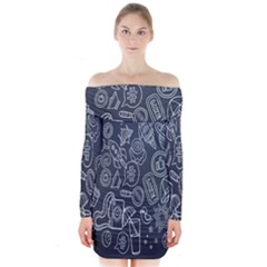 Internet Planet Drinks Long Sleeve Off Shoulder Dress by artworkshop