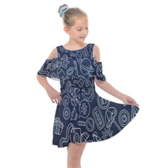 Internet Planet Drinks Kids  Shoulder Cutout Chiffon Dress by artworkshop