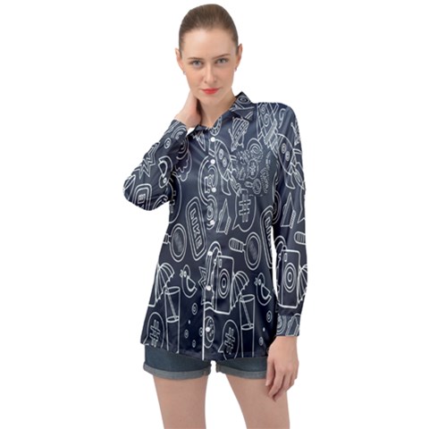 Internet Planet Drinks Long Sleeve Satin Shirt by artworkshop