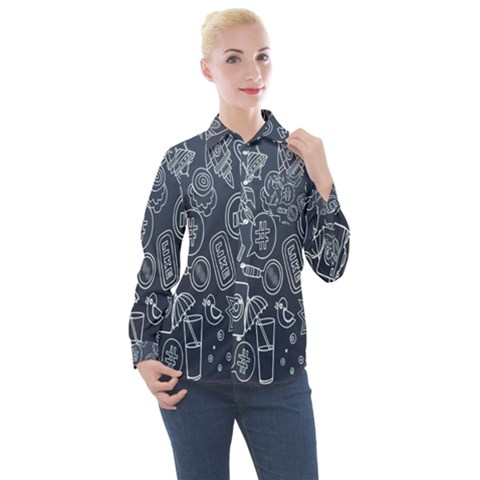 Internet Planet Drinks Women s Long Sleeve Pocket Shirt by artworkshop