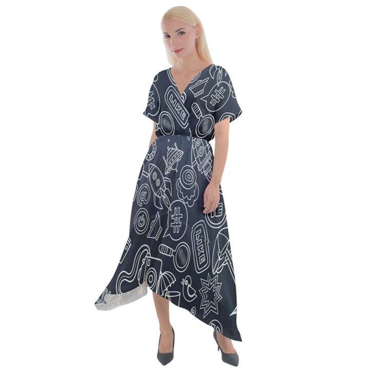 Internet Planet Drinks Cross Front Sharkbite Hem Maxi Dress