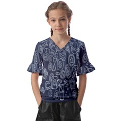 Internet Planet Drinks Kids  V-neck Horn Sleeve Blouse by artworkshop