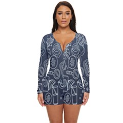 Internet Planet Drinks Long Sleeve Boyleg Swimsuit