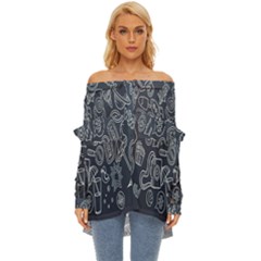 Internet Planet Drinks Off Shoulder Chiffon Pocket Shirt