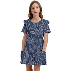 Internet Planet Drinks Kids  Frilly Sleeves Pocket Dress