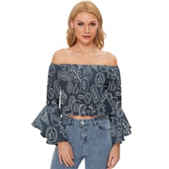 Internet Planet Drinks Off Shoulder Flutter Bell Sleeve Top