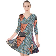 Mosaic Quarter Sleeve Front Wrap Dress by artworkshop