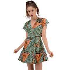 Mosaic Flutter Sleeve Wrap Dress by artworkshop