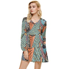 Mosaic Tiered Long Sleeve Mini Dress