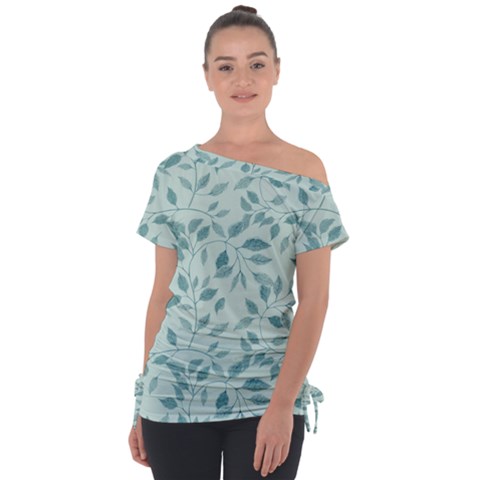 Seamless Foliage Off Shoulder Tie-up Tee by artworkshop