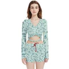 Seamless Foliage Velvet Wrap Crop Top And Shorts Set by artworkshop