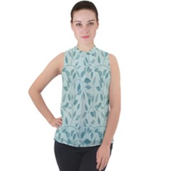 Seamless Foliage Mock Neck Chiffon Sleeveless Top by artworkshop