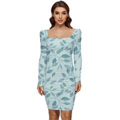 Seamless Foliage Women Long Sleeve Ruched Stretch Jersey Dress