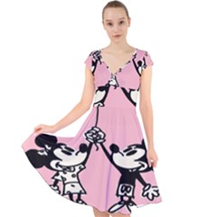 Baloon Love Mickey & Minnie Mouse Cap Sleeve Front Wrap Midi Dress by nate14shop