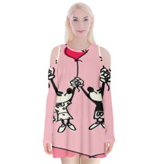 Baloon Love Mickey & Minnie Mouse Velvet Long Sleeve Shoulder Cutout Dress by nate14shop