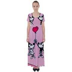 Baloon Love Mickey & Minnie Mouse High Waist Short Sleeve Maxi Dress by nate14shop