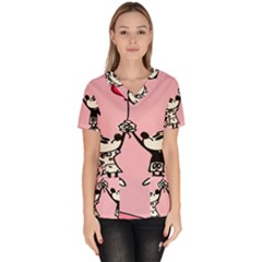 Baloon Love Mickey & Minnie Mouse Women s V-neck Scrub Top by nate14shop