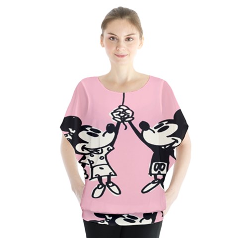 Baloon Love Mickey & Minnie Mouse Batwing Chiffon Blouse by nate14shop