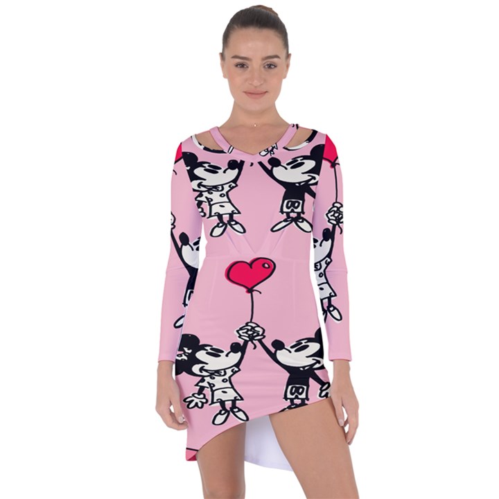 Baloon Love Mickey & Minnie Mouse Asymmetric Cut-Out Shift Dress