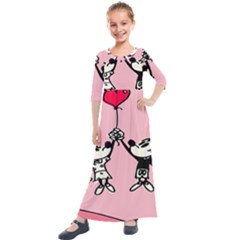 Baloon Love Mickey & Minnie Mouse Kids  Quarter Sleeve Maxi Dress by nate14shop