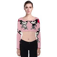 Baloon Love Mickey & Minnie Mouse Velvet Long Sleeve Crop Top by nate14shop