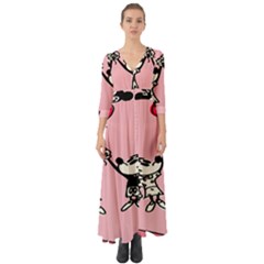 Baloon Love Mickey & Minnie Mouse Button Up Boho Maxi Dress by nate14shop