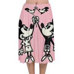 Baloon Love Mickey & Minnie Mouse Velvet Flared Midi Skirt by nate14shop