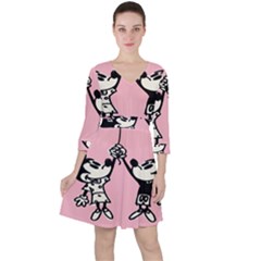 Baloon Love Mickey & Minnie Mouse Quarter Sleeve Ruffle Waist Dress by nate14shop