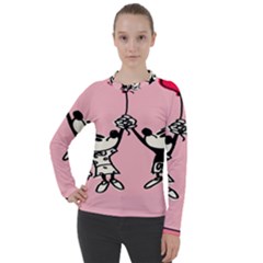 Baloon Love Mickey & Minnie Mouse Women s Pique Long Sleeve Tee