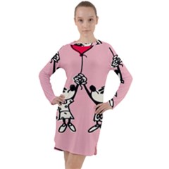 Baloon Love Mickey & Minnie Mouse Long Sleeve Hoodie Dress by nate14shop