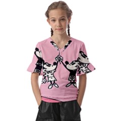 Baloon Love Mickey & Minnie Mouse Kids  V-neck Horn Sleeve Blouse