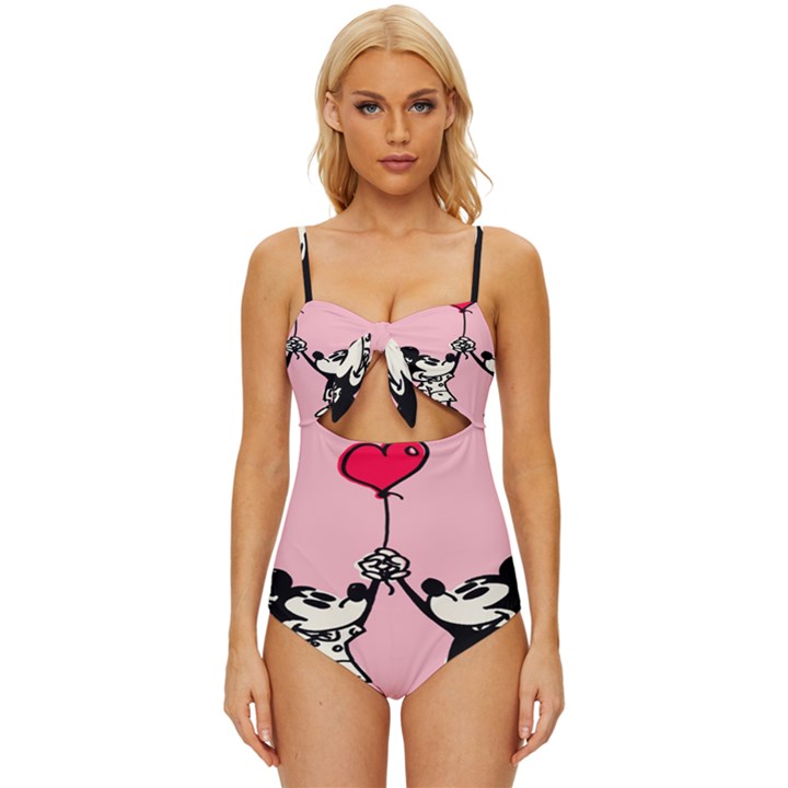 Baloon Love Mickey & Minnie Mouse Knot Front One-Piece Swimsuit