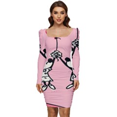 Baloon Love Mickey & Minnie Mouse Women Long Sleeve Ruched Stretch Jersey Dress