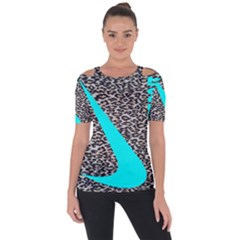 Just Do It Leopard Silver Shoulder Cut Out Short Sleeve Top by nate14shop