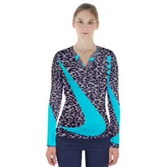 Just Do It Leopard Silver V-neck Long Sleeve Top by nate14shop