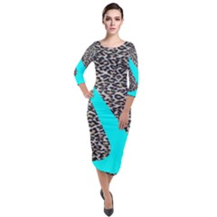 Just Do It Leopard Silver Quarter Sleeve Midi Velour Bodycon Dress