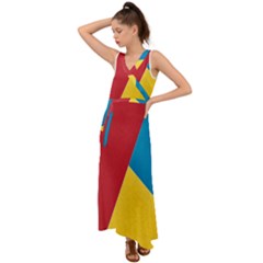 Tri Calor Background-color V-neck Chiffon Maxi Dress by nate14shop