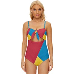 Tri Calor Background-color Knot Front One-piece Swimsuit by nate14shop