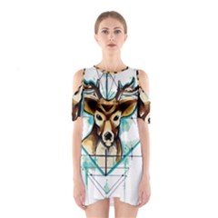 Deer-unicorn-tattoo-drawing-vector-watercolor Shoulder Cutout One Piece Dress