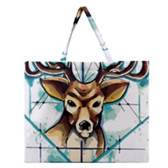 Deer-unicorn-tattoo-drawing-vector-watercolor Zipper Large Tote Bag by Jancukart