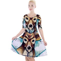 Deer-unicorn-tattoo-drawing-vector-watercolor Quarter Sleeve A-line Dress