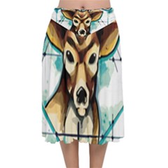 Deer-unicorn-tattoo-drawing-vector-watercolor Velvet Flared Midi Skirt