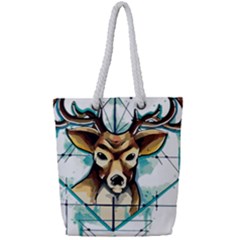 Deer-unicorn-tattoo-drawing-vector-watercolor Full Print Rope Handle Tote (small)