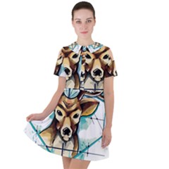 Deer-unicorn-tattoo-drawing-vector-watercolor Short Sleeve Shoulder Cut Out Dress 