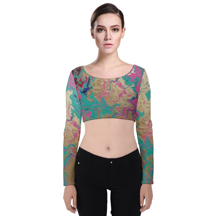 Freedom to pour Velvet Long Sleeve Crop Top