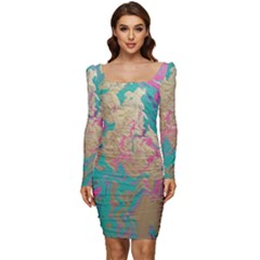 Freedom To Pour Women Long Sleeve Ruched Stretch Jersey Dress by Hayleyboop