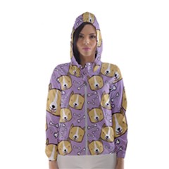 Corgi Pattern Women s Hooded Windbreaker