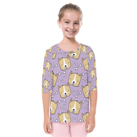 Corgi Pattern Kids  Quarter Sleeve Raglan Tee by Sudhe