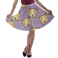 Corgi Pattern A-line Skater Skirt by Sudhe